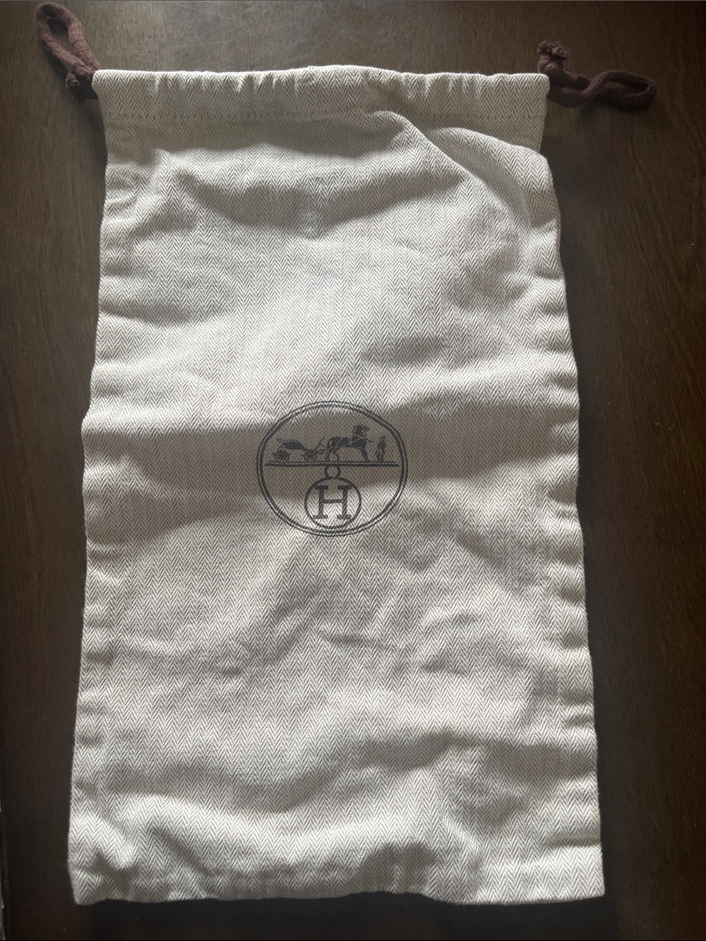 Hermes Cream 14.5x8.5 Drawstring Dust Bag with Brown Cord